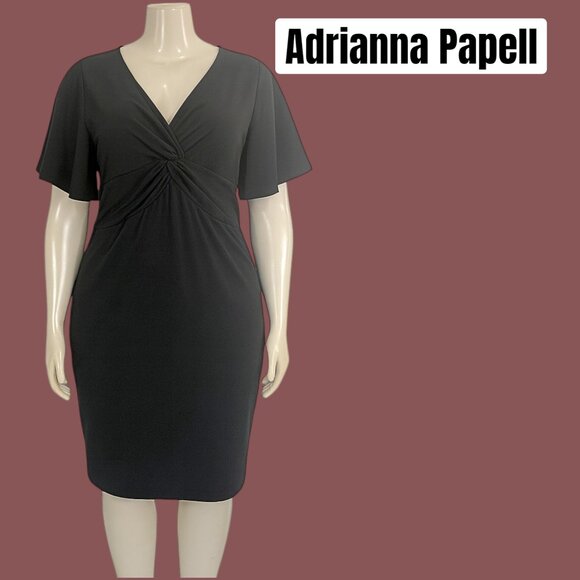 Adrianna Papell Dresses & Skirts - Adrianna Papell V-Neck Twist Knot Flutter Sleeve Petite Dress — Size 4P